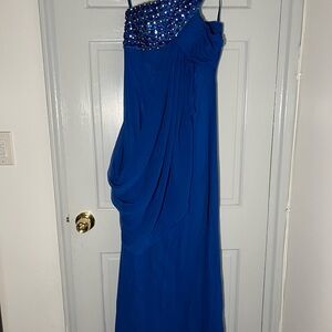 Blue prom dress with silver accent